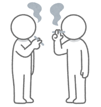 タバコを吸いながら雑談する2人（イラスト）