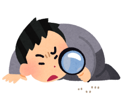 虫眼鏡で粗探しする男性（イラスト）